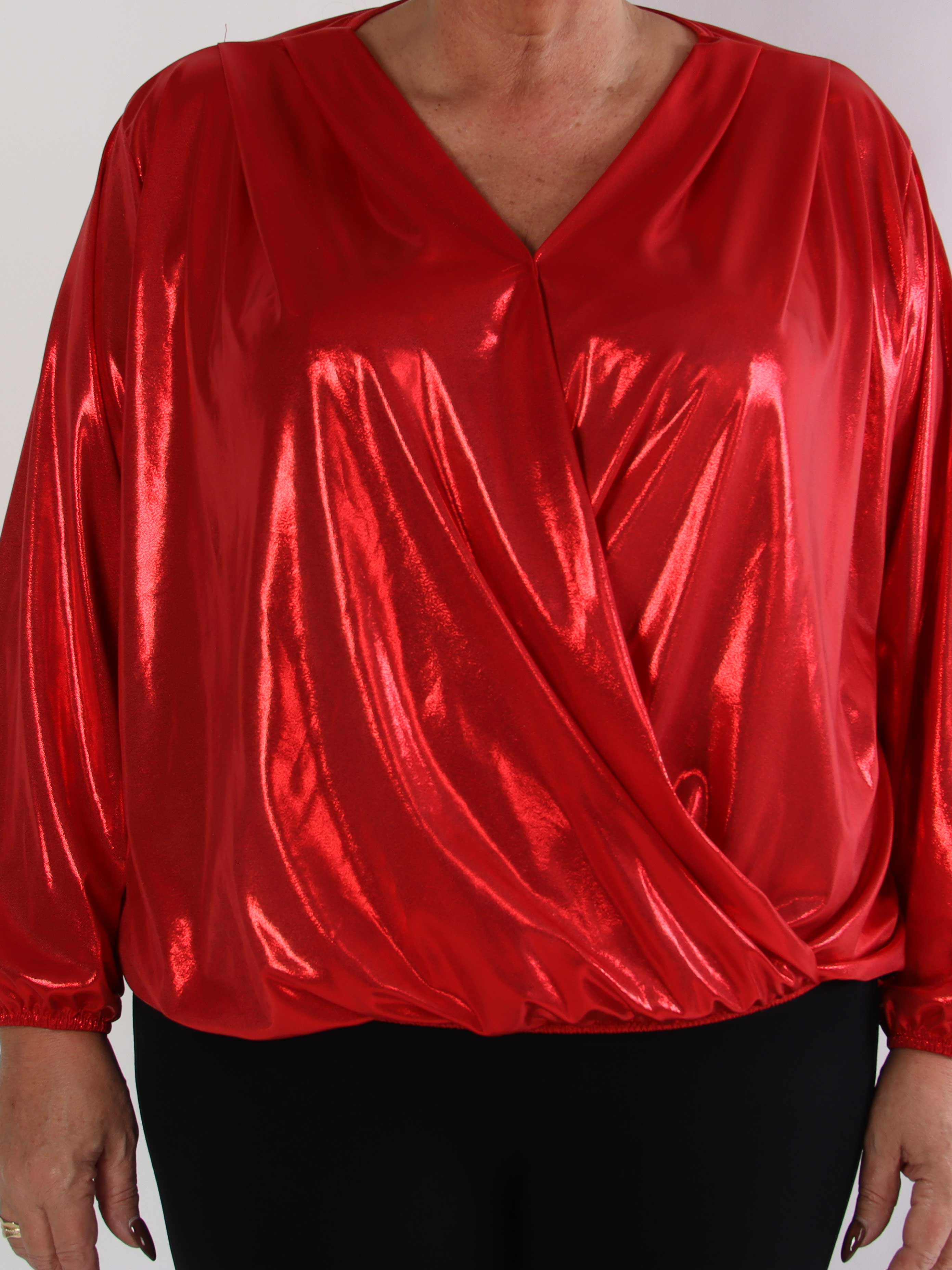 Rakel Shiny - Langærmet plus size bluse i skinnende stof